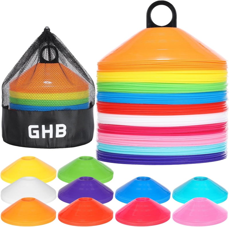 GHB Soccer Cones 25/50/100 Pack Disc Soccer Sport Cones Training Field Marker Agility Cones for Traffic, Basketball, Coaching, Practice Equipment Includes Cone Drills Guide - Image 1